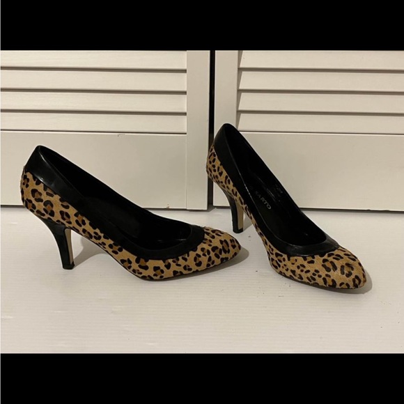 Franco Sarto REAL fur calf hair leopard shoes - size 8.5 - paid $295 - Picture 1 of 5